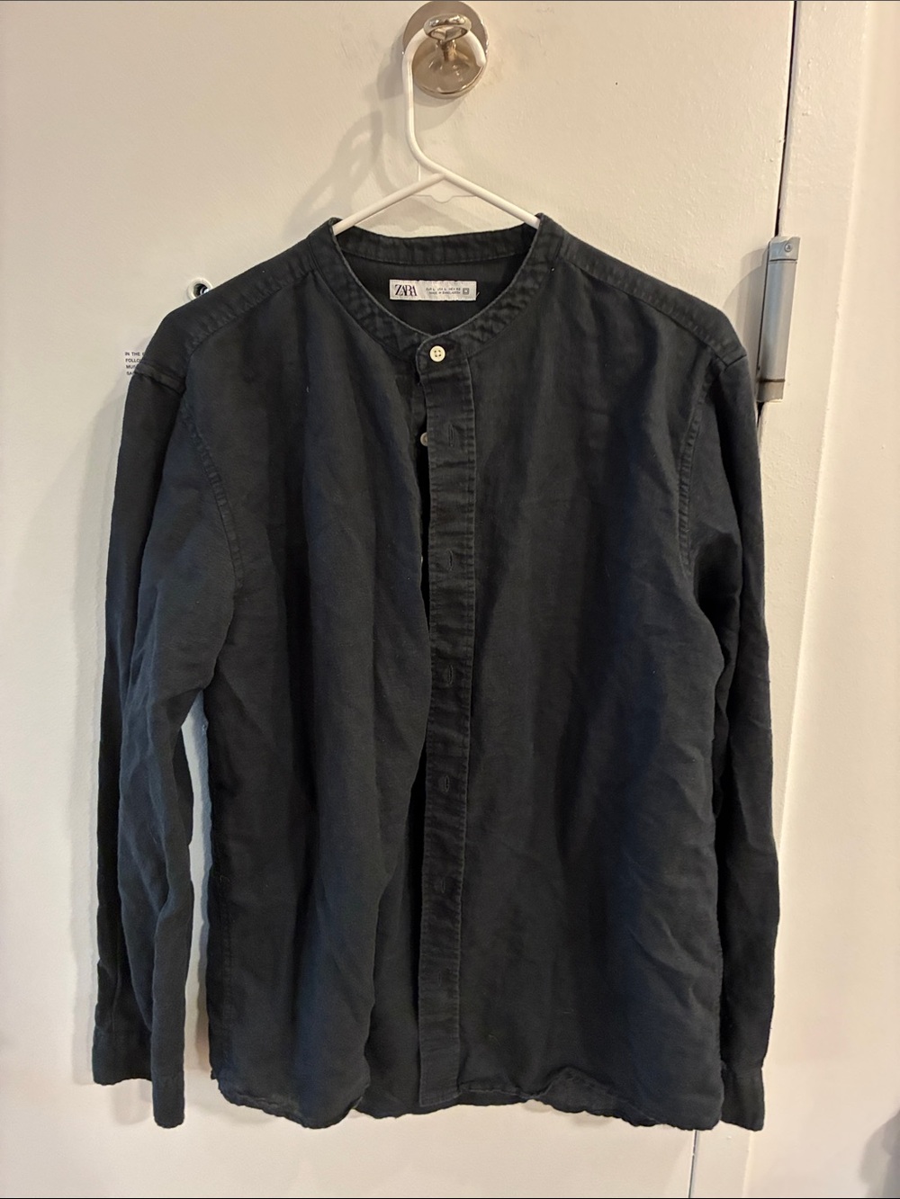 Zara Men’s Dark Navy Collarless Button Jacket